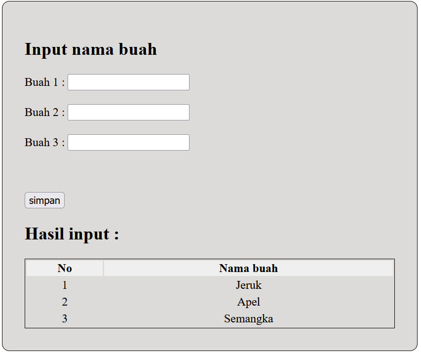 Membuat Form Input Buah dengan Array Indeks di PHP sc 1